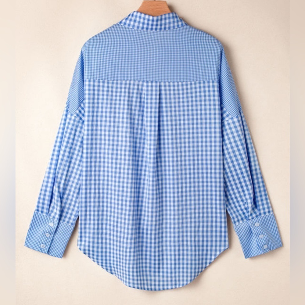 Plaid Patchwork Button-down Long Sleeve Shirt - Picture 3 of 7